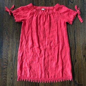 Lungo L’Arno Women’s M 100% Linen Boat Neck Short-Sleeve Coral Pink Dress - VGUC